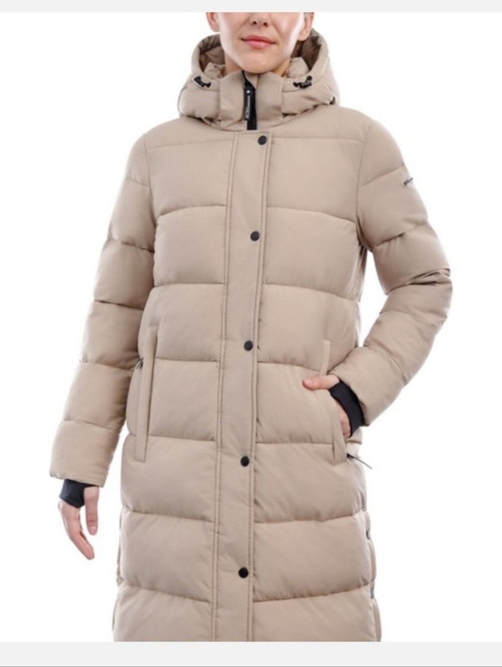 BCBG Hooded Puffer Coat Women XL Vegan Recycle Jacket NOT Duck Long Coat